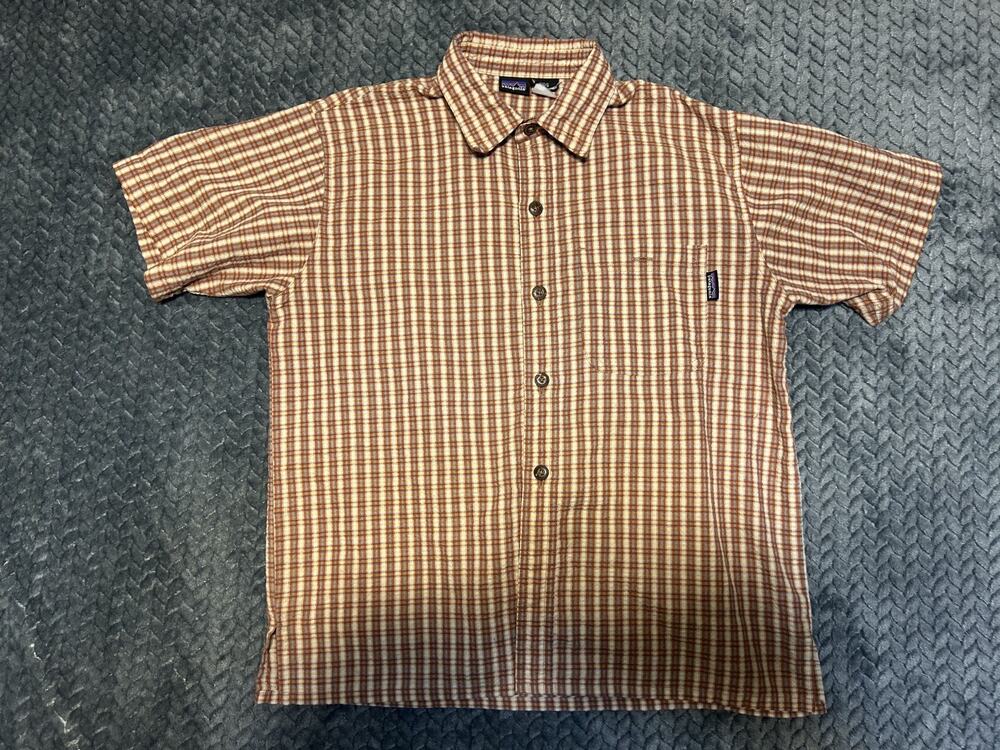 Patagonia Shirt Kids Small Brown Plaid Short Sleeve Collared Button Up Casual